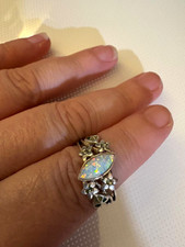 Hallmarked 925 Silver Cluster Cocktail Ring Size Q Marquise Opal Emerald (27)