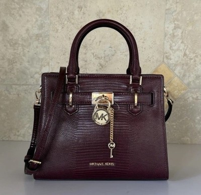 Michael Kors Hamilton Small Satchel Shoulder Crossbody Bag Exotic Merlot