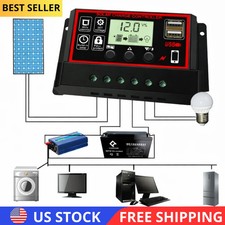30A Solar Panel Battery Charge Controller 12V/24V LCD Regulator Auto Dual USB US