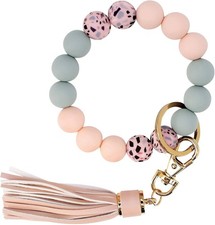 Key Ring Bracelet Car Keychain Holder Wristlet Silicone Women Beaded Bang