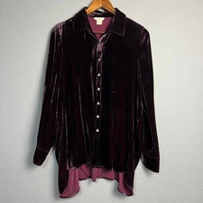 Sundance Velvet Dream Tunic Top Womens Size S Button Down Long Sleeve Plum Wine