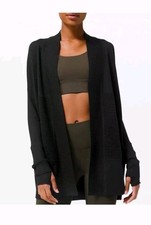 Lululemon Sit In Lotus Wrap Merino WOOL Cardigan Sweater Black Women's 4
