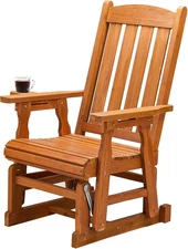VINGLI Outdoor Glider Chair Wood Patio Glider with Cup Holder, Porch Glider with