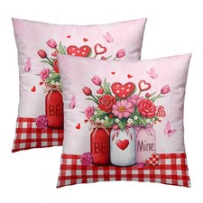Giwawa Rose Vase Throw Pillow Covers 18X18 Inch Set Of 2 Romantic Floral