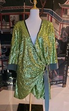 FASHION NOVA KIMONA Green Sequin Belted Wrap Jacket Sz. 2XL STATEMENT PIECE WOW!