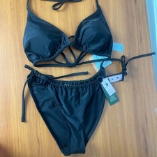 2-piece Black Bikini Set Triangle Tie Top Cheeky Bottoms Side Tie Large