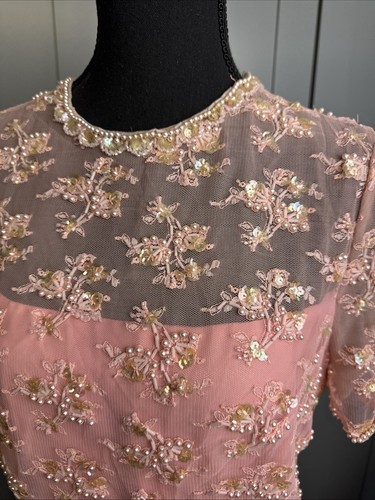 Jack Bryan Dress Womens 16 Peach Accordion Beaded Belted long prom vintage lined - Picture 5 of 14