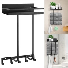 For Bathroom Towel Rack Wall Mounted with Storage Shelf Black Rust Proof Design
