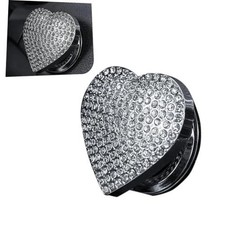 Bling Push Start Button Cover, Heart-Shaped Engine Sticker with Diamond, White