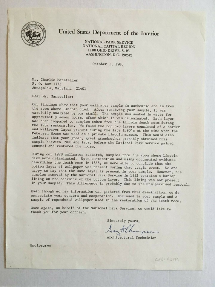 ABRAHAM LINCOLN Assassination Relic Death Room Wallpaper Piece