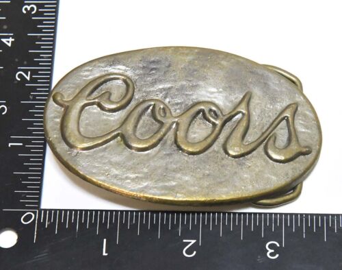 VINTAGE RETRO COORS BEER ADVERTISING LOGO BRASS FINISH BELT BUCKLE - Foto 3 di 3