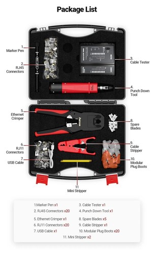 AMPCOM Professional Portable Network Tool Set 12 in 1 Ethernet LAN Maintenance - Bild 8 von 9