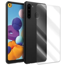 Heavy-Duty Screen Protector+Black Soft TPU Case for Samsung Galaxy A21 SM-A215U