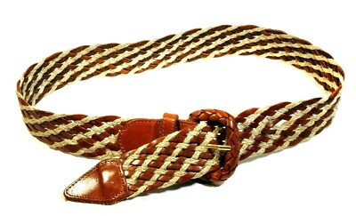Vera Pelle Italian Braided Leather Belt | Brown | Woven | Genuine Leather Vera Pelle Duo Tone Brown Braided Leather Belt - Size L  main image 4
