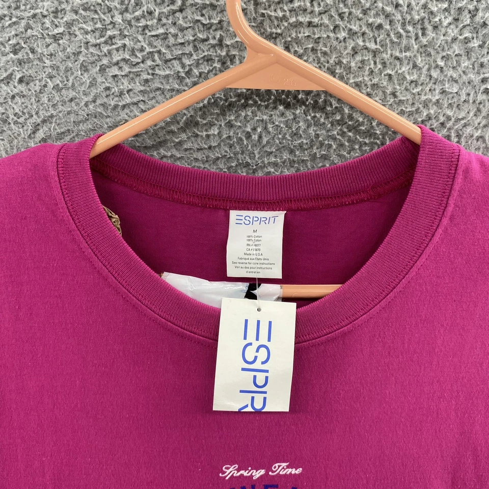 VINTAGE Esprit T Shirt Men Medium Pink Graphic Spellout 90s Made USA (Fits XL) - Image 3 of 4