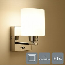 Single 1xE14 Wall Light with On/Off Switch, Cylinder Shade, Polished Chrome