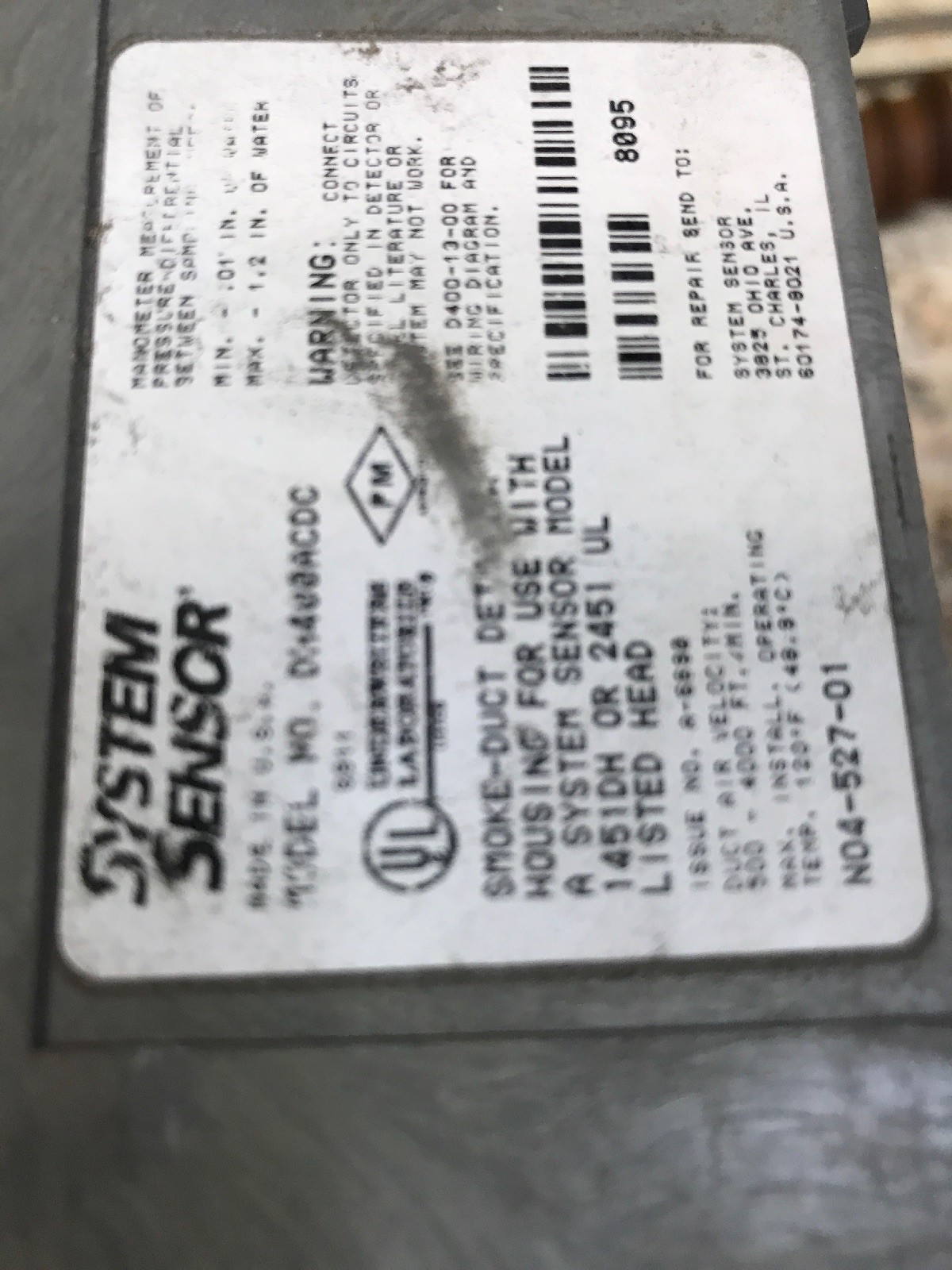 System Sensor Dh400acdcpx Duct Smoke Detector