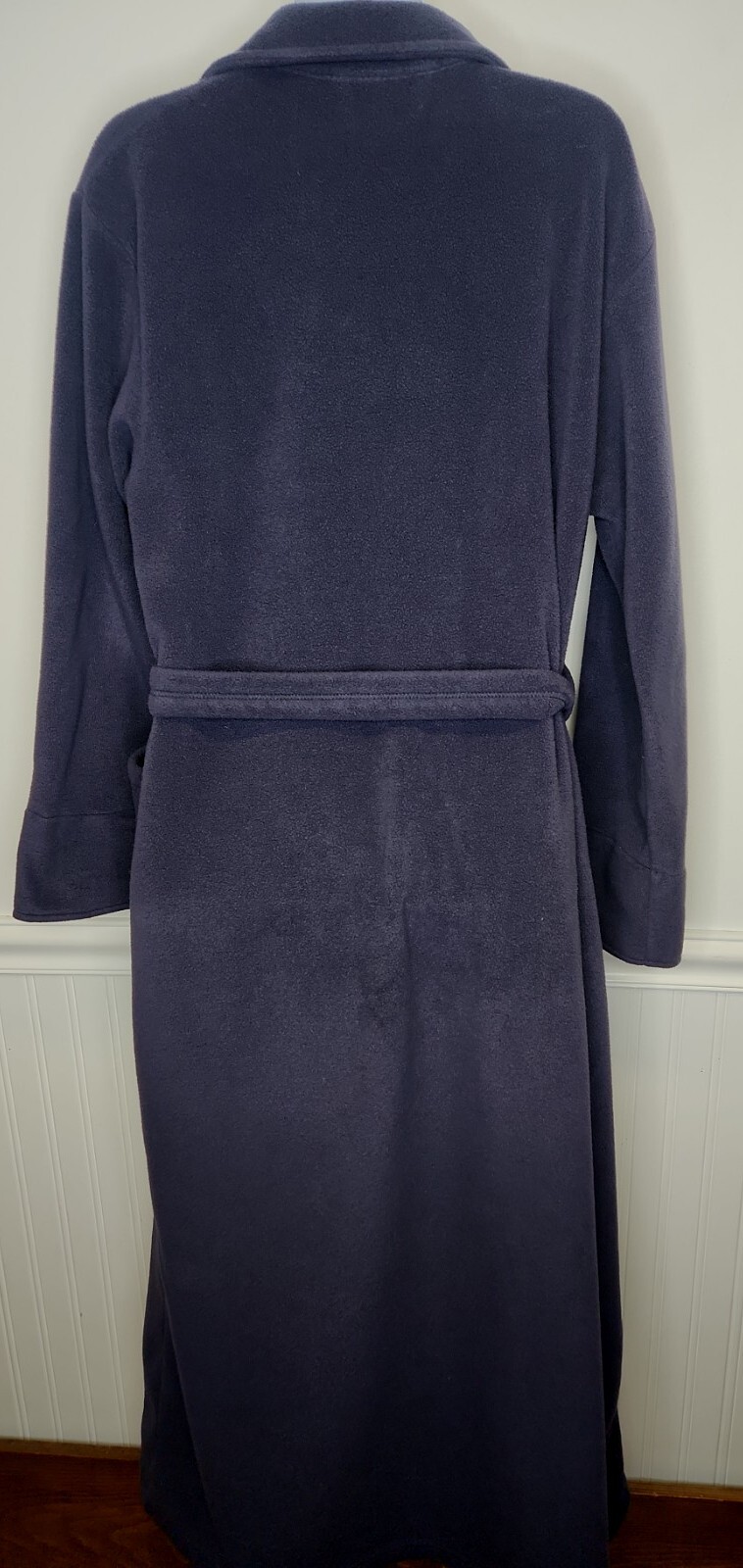 L.L. Bean Robe Soft Plush Thick Fleece Navy Blue Long Tie Bathrobe Spa
