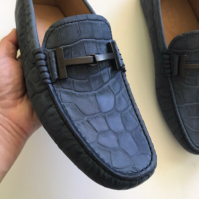 Tod's Men's Embossed Alligator Crocodile Drivers Shoes US