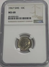 1967 SMS NGC MS68 Roosevelt Dime  Special Mint Set Uncirculated White Label
