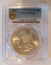 1897 P MORGAN DOLLAR VAM 6A PITTED REVERSE TOP 100 PCGS MS64