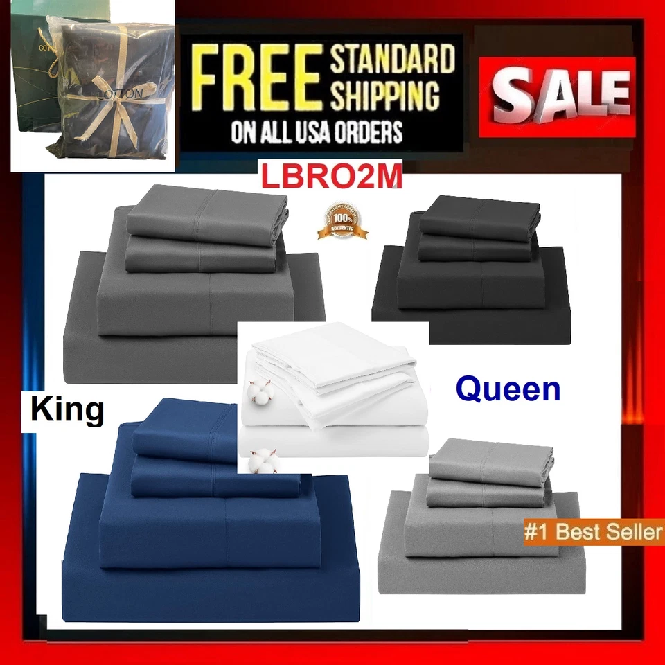 Juego de sábanas LBRO2M 4 piezas 100 % algodón egipcio confort 1000 unidades bolsillo profundo Foto 2 de 4