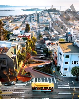 Aerial View of Lombard Street & Cable Car In San Francisco 8x10 Photo