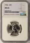 1962 25c Washington Quarter NGC MS65