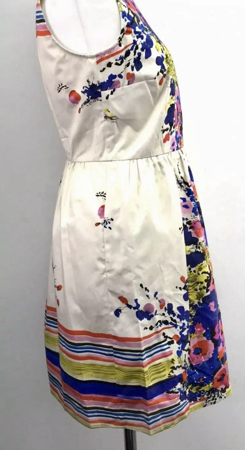 Abito Valentino rosso bianco multicolore stampa floreale dritto UK 12 nuovo con etichette £462