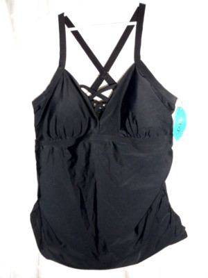 NWT Mynah Women's Black Tankini Swimsuit Top Plus 22W Removable Cup Tummy Panel