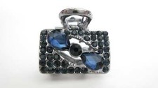 Small mini dark silver blue crystal square hair claw clip bridal clip