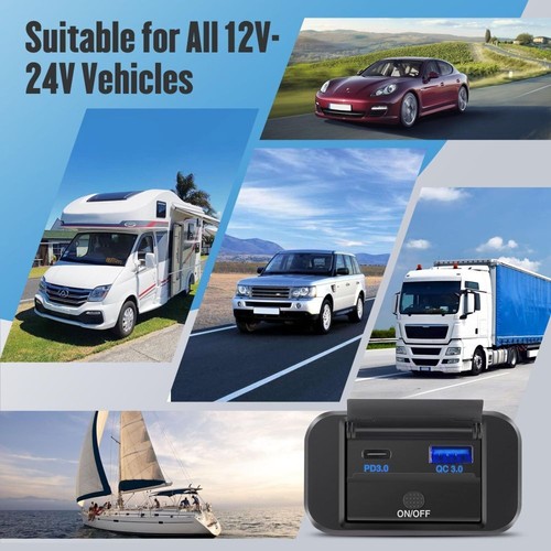 2tlg USB C Steckdose 12V/24V PD & QC 3.0 USB KFZ Ladegerät Dose für Auto Boot RV - Zdjęcie 11 z 12