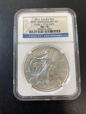 2011 SILVER EAGLE NGC MS-70 - UNCIRCULATED - SILVER ASE - CERTIFIED SLAB - $1