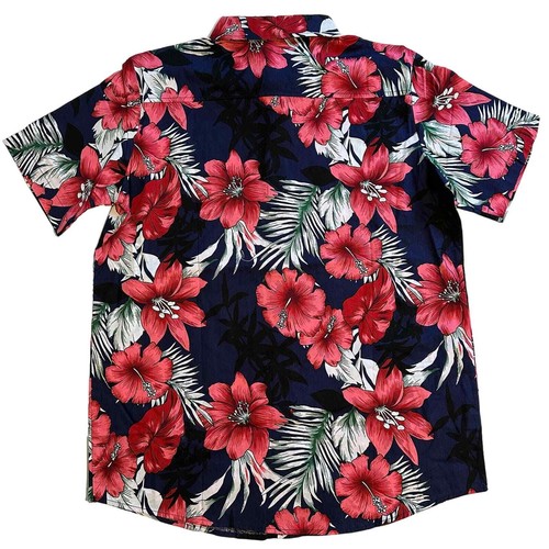 NWT SSLR Boys Tropical Hibiscus Short Sleeve Button-Down Navy/Rose XL - Picture 2 of 7