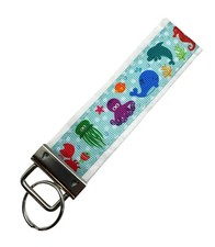 Beach Key Chain, Sea Animals Key Fob, Fabric Keychain, Beach Keychain on White
