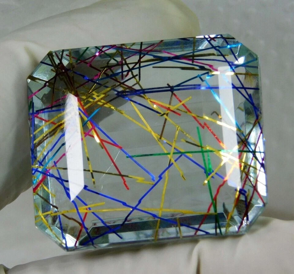136.2 Ct Emerald Cut Lab-Created Multi - Color Rutilated Quartz Loose Gemstone - Image 2 of 4