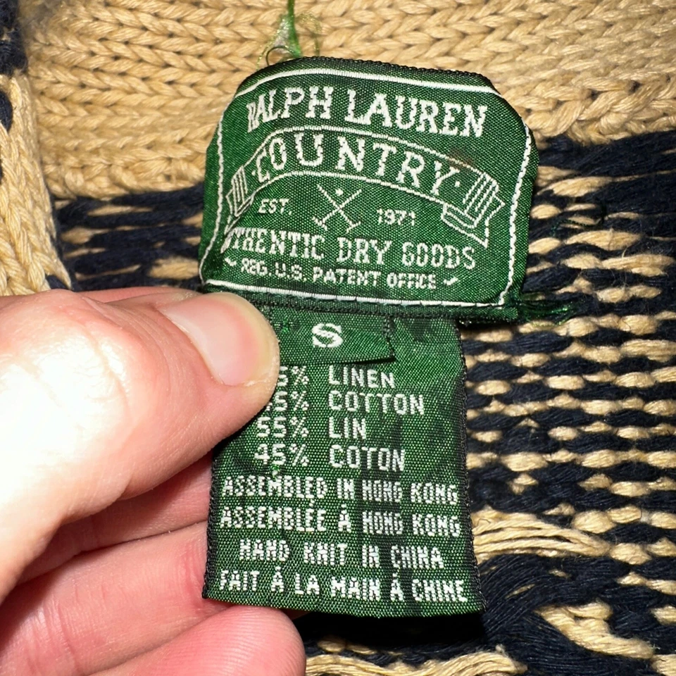 Polo Ralph Lauren Vintage Años 90 Tejido a Mano Polo Country Chaqueta Cárdigan Mantón Pequeño Foto 2 de 4