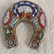 Vintage Italian Micro Mosaic Horseshoe Brooch in Vienna Jewellers Retail Box