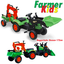 Trettraktor Tretbagger mit Anhänger Traktor mit Frontlader ab 3 Jahre Grün