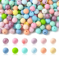 200Pcs 9mm Candy Silicone Focal Beads Round Loose Beads Bulk for Keychain Pens