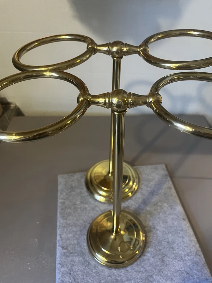 "Juego de dos toalleros de anillo de latón independiente vintage de 12""" Foto 4 de 4