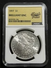 1897 P $1 NGC Brilliant Uncirculated  Morgan Silver Dollar Better Semi-KEY Date