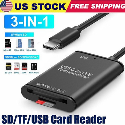 3-in-1 USB C to SD TF Card Reader USB C 3.0 Memory Card Adapter for iPad Pro XPS