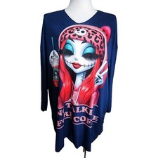 Motiv Longshirt Halloween Frau Skull Oversize  Langarmshirt Kuschelig Weich 