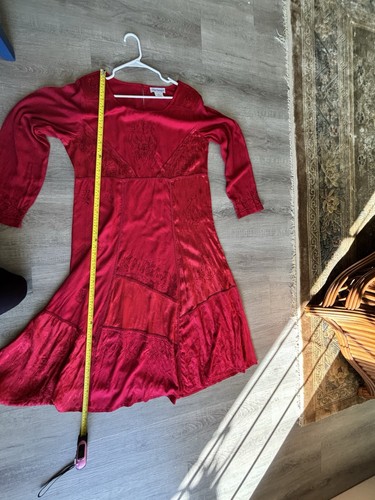 Red Whimsigoth Witchy Boho Gypsy Midi Dress, Long Sleeve Flared Hem Patchwork XL - Picture 12 of 12