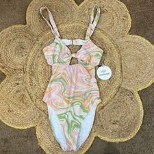 Traje de baño Lost + Wander Radiant River de una pieza con estampado retro de mármol rosa talla S nuevo con etiquetas