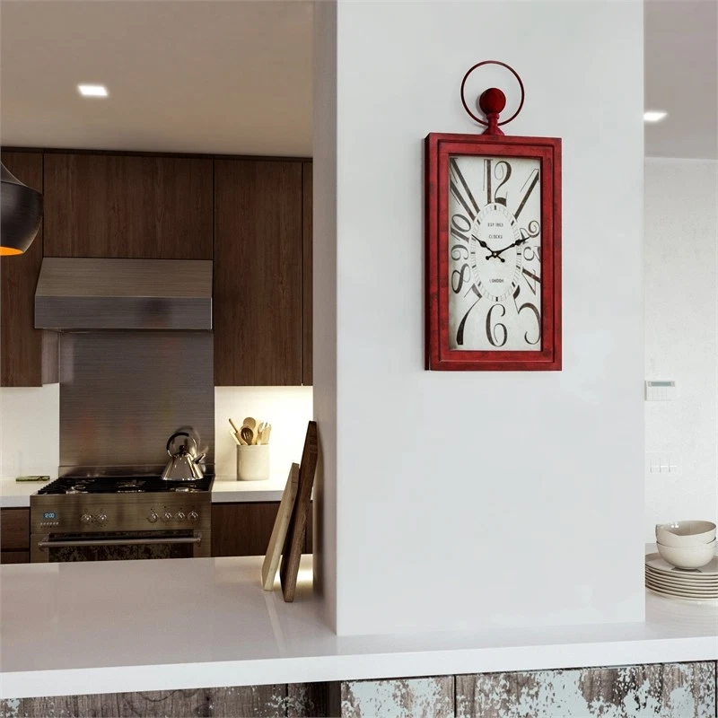 Yosemite Home Decor Waverly Wood Wall Clock in Distressed Red and White Finish - Image 2 of 3