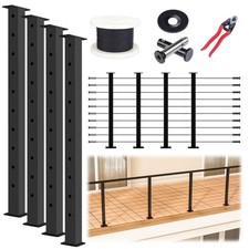 15-20FT Modular Black Cable Railing Kit 36 Inch 4 Level Post Kit Complete Set...