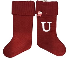 LOT OF TWO  Wondershop Red Knit Christmas Stockings with White Letter "U" New