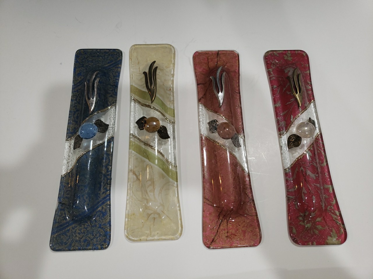 Lot of 4 Mezuzah Cases Covers Glass and Decoupage  - Appx 7.5 inches tall